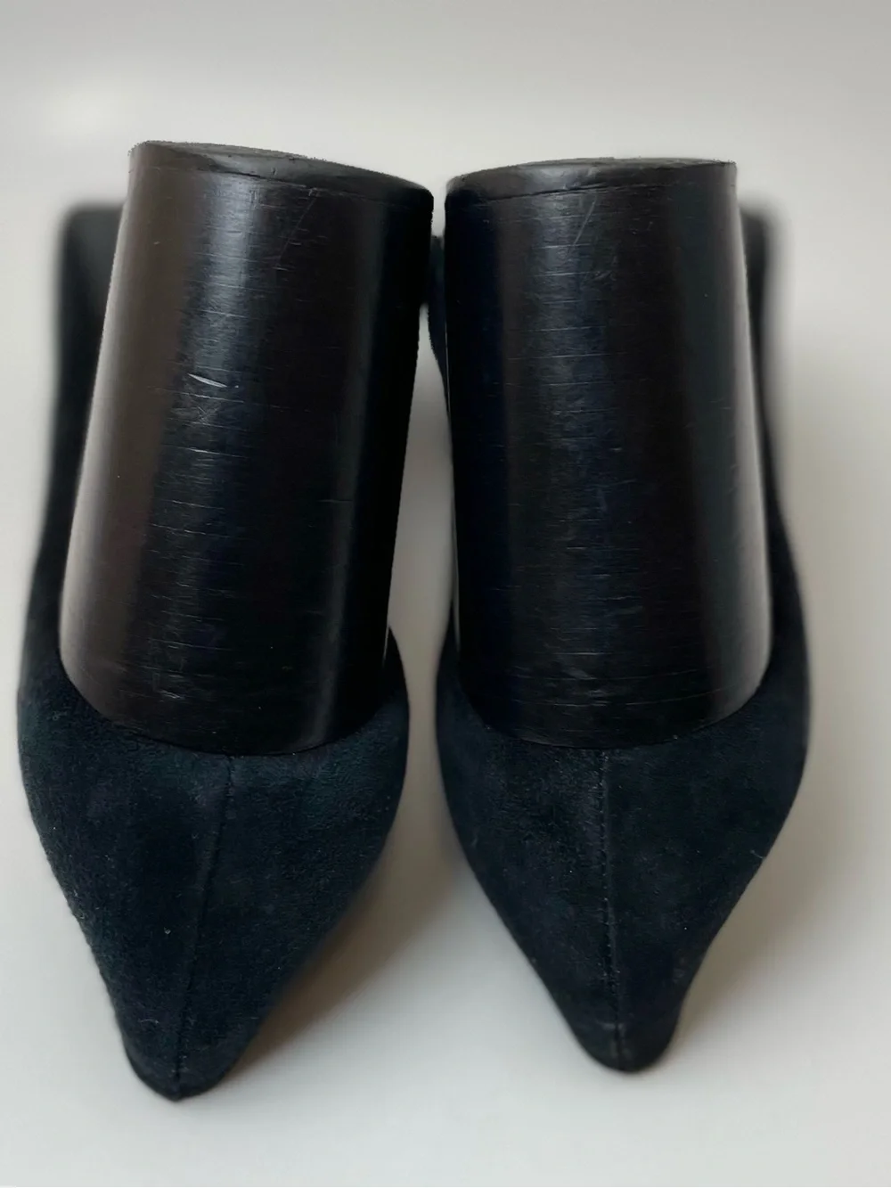 Tory Burch Mini Miller Black Suede Block-Heel Pumps with Medallion Accent